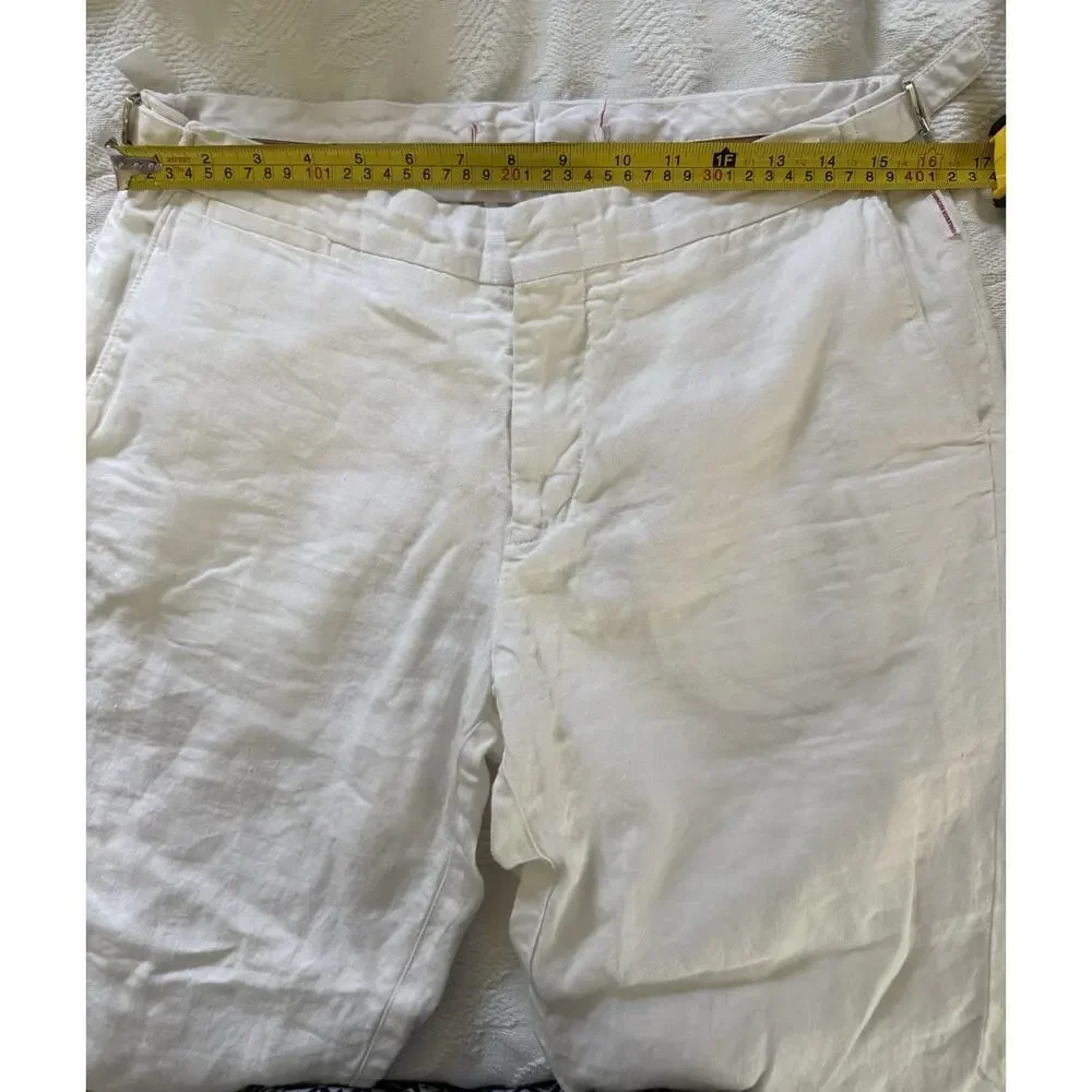 Orlebar Brown 007 Tailored Fit Smart Italian Linen Trousers in White Sand Sz 32